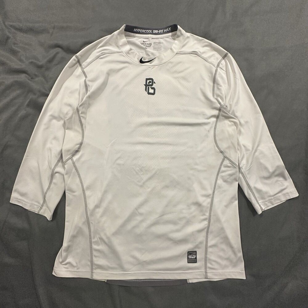 Nike Pro Combat Max Shirt PG Perfect Game Mens L White Dri-Fit Fitted 3/4 Sleeve